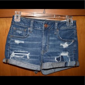 “hi-rise shortie” american eagle denim shorts